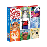 Jigsaw puzzle box with colorful cat illustrations on a white background