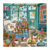 Colorful illustration of a cozy room with books, furniture, and decorative elements.