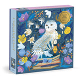 Giant Celestial Owl puzzle box with owl illustration and floral elements on a blue background