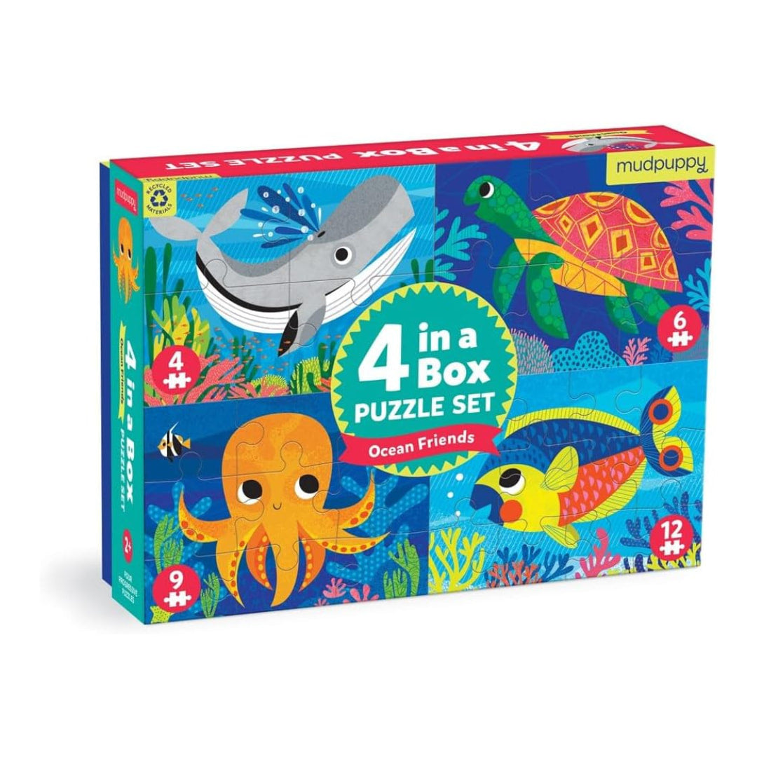 Mudpuppy Puzzles - Ocean Friends 4-In-Box Progressive Puzzle - The Puzzle Nerds 
