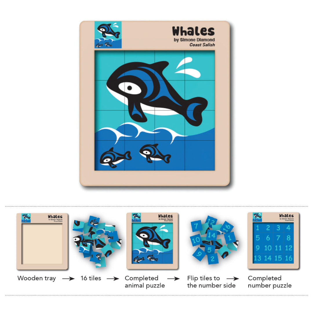 Native North West - Double-Sided Wooden Tile Puzzle - Whales - The Puzzle Nerds 