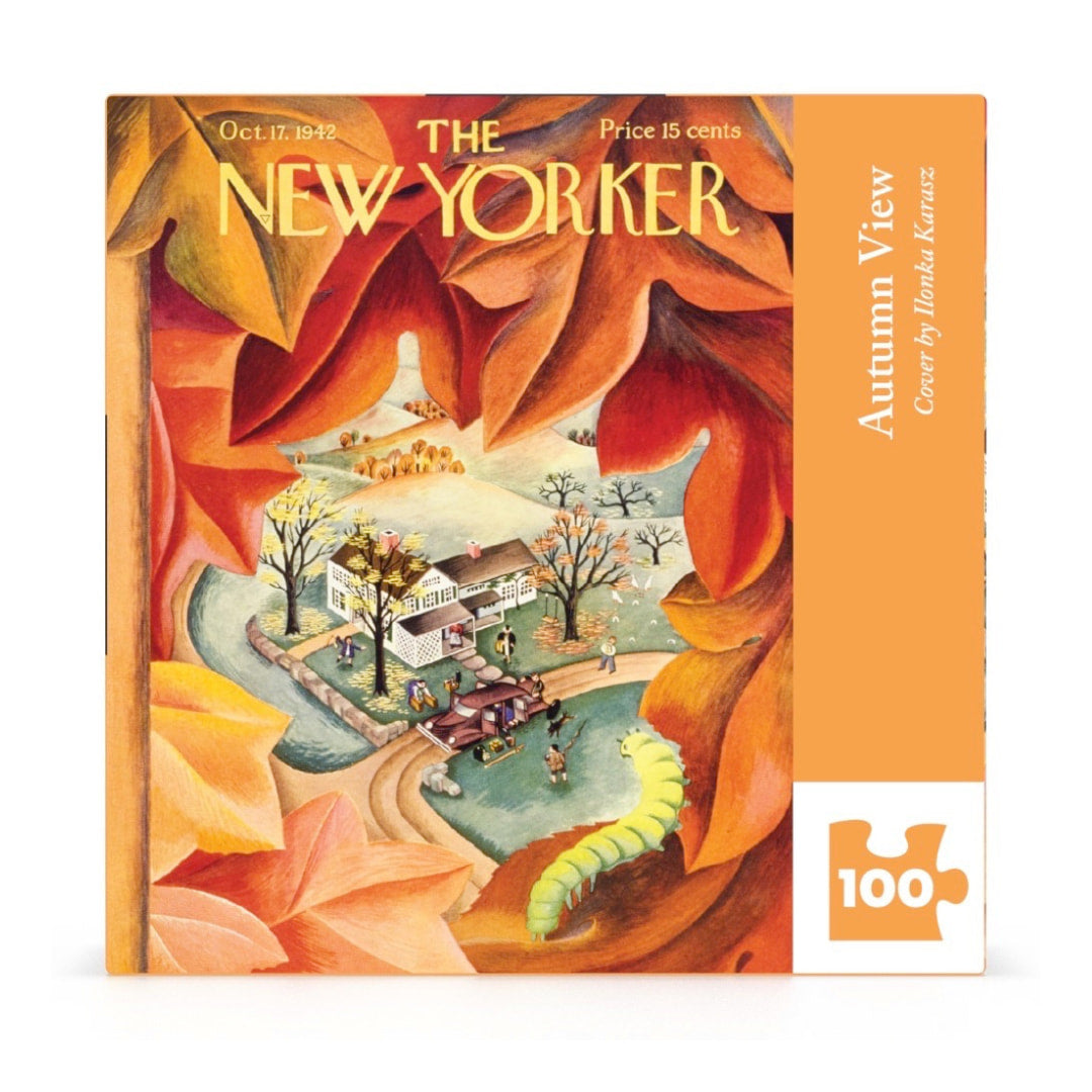New Yorker magazine cover puzzle with autumn theme
