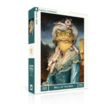A New York Puzzle Company puzzle box featuring a frog dressed as a southern belle