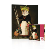 Decorative mouse figure with a chef's outfit and tools, displayed on a white background.