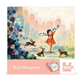 Jigsaw puzzle box titled 'Bird Whisperer' with an illustration of a girl in a forest.