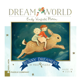 Puzzle box featuring two children riding a rabbit with 'Dream World' branding.