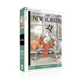 New York Puzzle Company puzzle box featuring a well dressed gentleman sitting on a subway car looking through a monocle