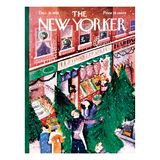 Illustrated cover of 'The New Yorker' magazine from December 21, 1935, depicting a snowy street scene with people and a Christmas tree.