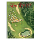 Cover of The New Yorker magazine featuring a golf course with people on a green background.