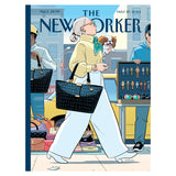 Illustrated cover of The New Yorker magazine featuring a woman with a black handbag in a city street scene.