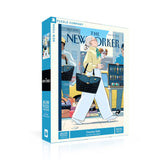 Jigsaw puzzle box featuring an illustration of a woman with a handbag, published by The New Yorker.