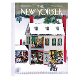 The December 21, 1946 issue of The New Yorker magazine cover, featuring a detailed winter illustration of a snow-covered house with people gathered around a Christmas tree and a holiday shop scene.