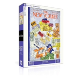 Jigsaw puzzle box with colorful lift tickets design on a white background