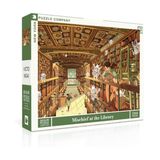 Jigsaw puzzle box titled 'Mischief at the Library' by New York Puzzle Company.
