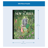 New Yorker puzzle packaging with dimensions on a blue background