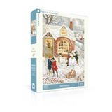Puzzle box with winter scene design on a white background