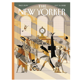 The New Yorker magazine cover from October 31, 2022, featuring an Art Deco-style illustration of a bustling interior scene with stylized figures, tall windows, and warm beige, brown, black, and muted green tones.