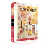 Puzzle box featuring 'The New Yorker' magazine cover with a bookstall scene in a park