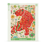 Jigsaw puzzle packaging with a red ribbonhorn creature and floral design, featuring 'New York Puzzle Company' branding.