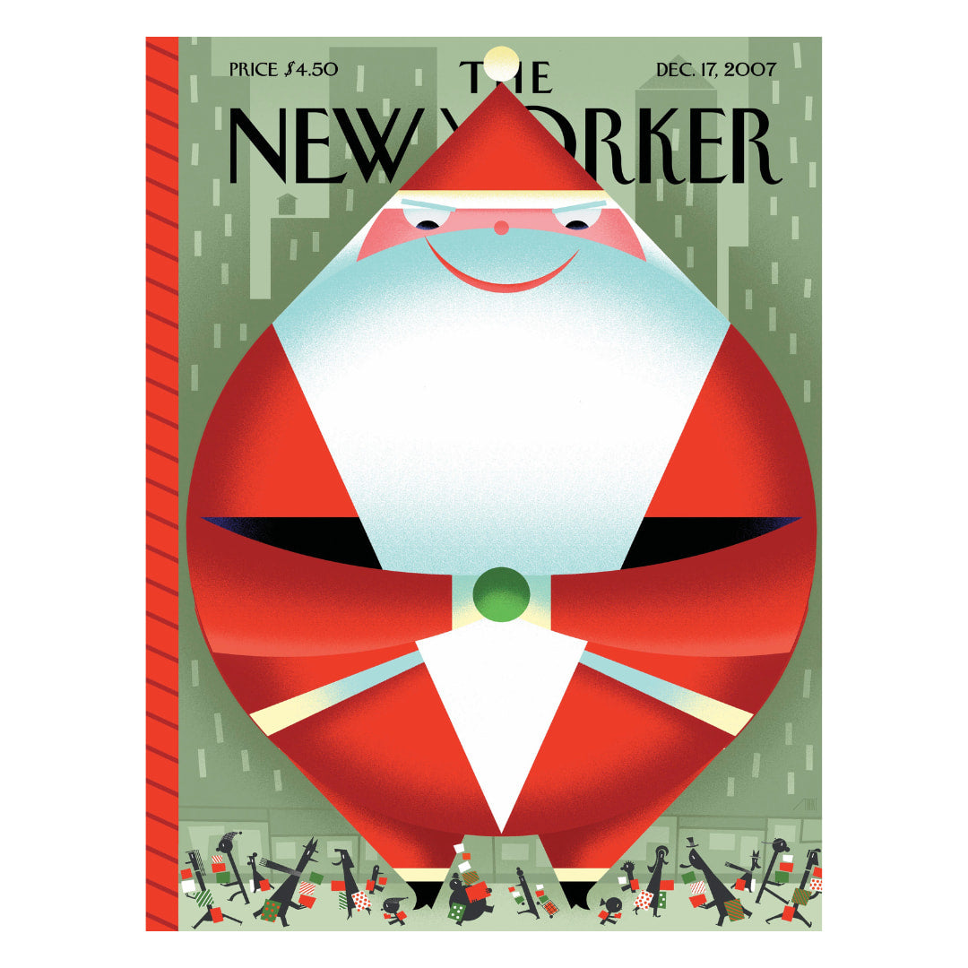Cover of The New Yorker magazine featuring a stylized Santa Claus design.