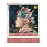 Jigsaw puzzle box featuring a underwater-themed design with 'Shelly' and 'Bill Mayer' on the cover.
