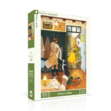 Jigsaw puzzle box of two people getting ready to go outdoors