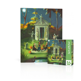 A 100-piece jigsaw puzzle box titled 'Spooktacular of the Dead' shown in two views: one displaying the full illustrated cover and another showing the green branded side panel. The artwork depicts a spooky graveyard scene with skeletons, pumpkins, a small white mausoleum, and a night sky.
