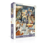 Spooky Shop puzzle box featuring a shop with people and ghosts 