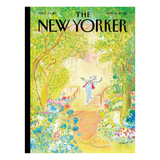 Cover of The New Yorker magazine with a colorful illustration of a garden and person.