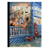 Cover of The New Yorker magazine featuring a cartoon scene with people on a balcony and lobsters.
