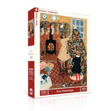 Jigsaw puzzle box titled 'Tree Trimmings' by New York Puzzle Company on a white background