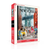 A 1000-piece jigsaw puzzle box from Puzzle Company featuring an illustration from The New Yorker magazine, titled 'Midtown.' The box is shown at a three-quarter angle against a clean white background, displaying the red side panel and the colorful city street artwork on the front.