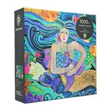 Colorful puzzle box with mermaid and fish design on a white background
