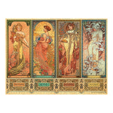 Four panel artwork with stylized women in decorative frames on a white background