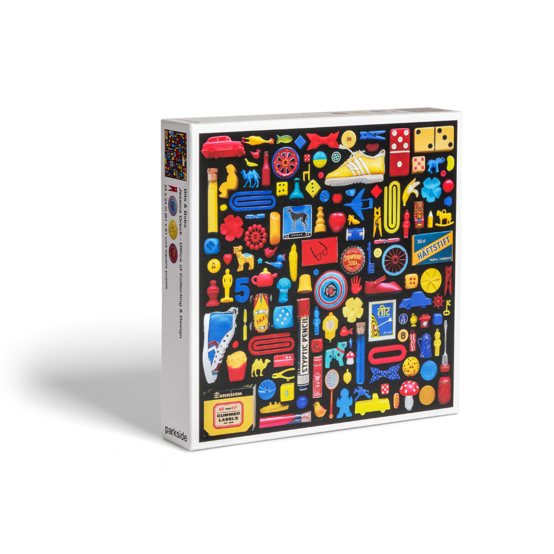 Puzzle box with colorful design on a white background