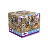 Jigsaw puzzle packaging displaying images of several different cat breeds and featruing the text Cat Lovers