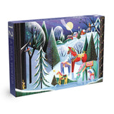 Jigsaw puzzle  box with winter scene and reindeer illustration