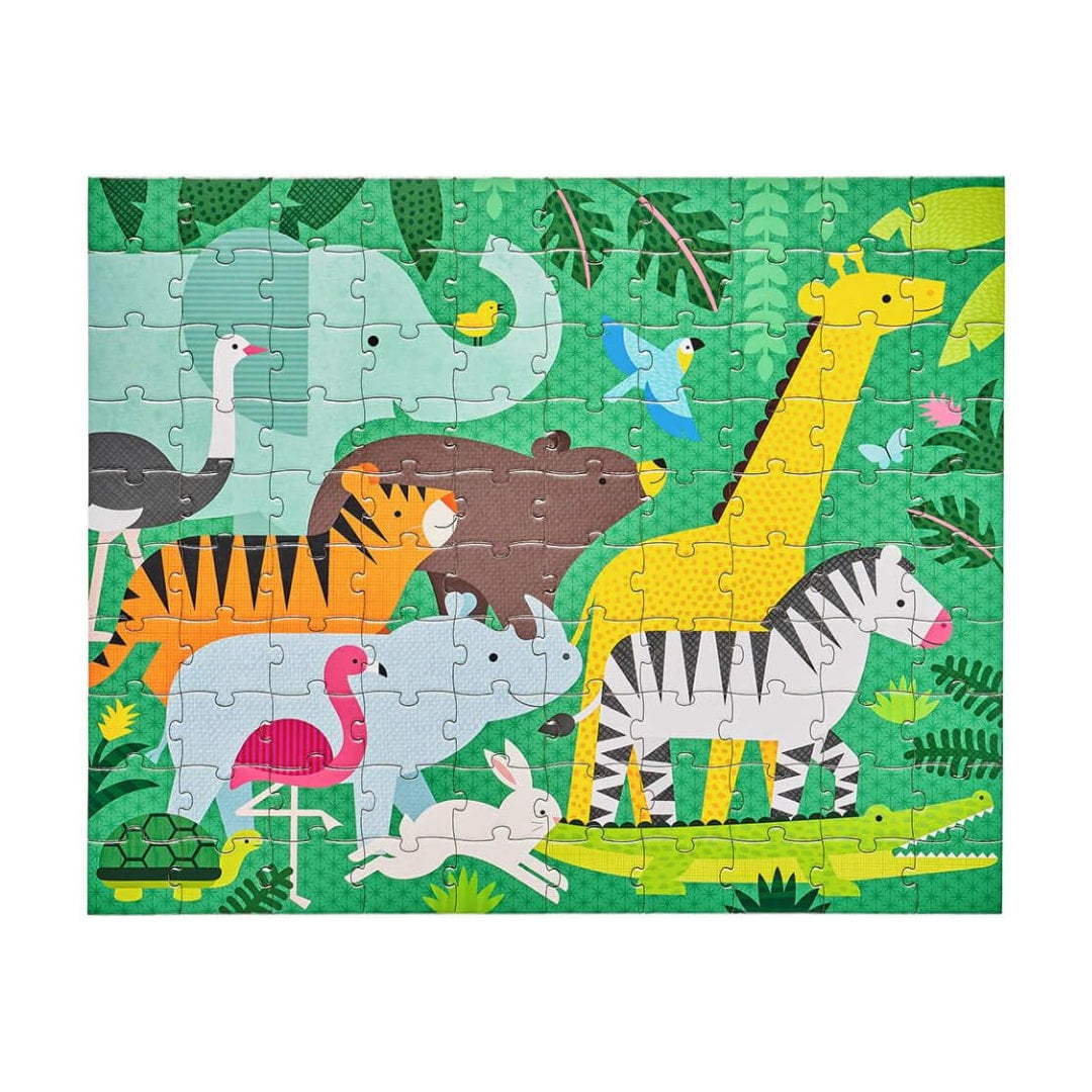 Petit Collage Puzzles - Animal Menagerie Two-Sided On-The-Go 100 Piece Puzzle - The Puzzle Nerds  