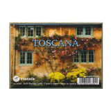 Toscana playing cards packaging with a house and rose bush design.