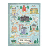 Illustrated map of the March family homes from 'Little Women' with colorful houses and connecting paths.