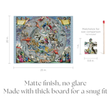 Product packaging with size comparison stick and text about finish and material