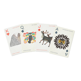 Set of playing cards with animal illustrations on a white background