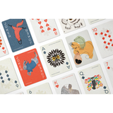 Collection of playing cards with animal illustrations on a white background