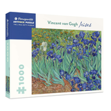 Pomegranate Artpiece Puzzle box featuring Vincent van Gogh's 'Irises' with a blue and white color scheme.