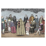 Illustration of a group of people in vintage clothing on a white background