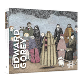 Book cover of 'Edward Gorey' with illustrations of people and a dog on a white background