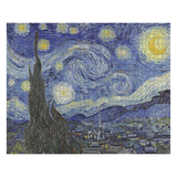Jigsaw puzzle with a starry night design, inspired by famous artwork.