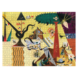 Colorful puzzle with abstract design featuring animals and geometric shapes