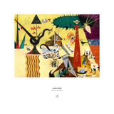 Abstract artwork by Joan Miro with colorful elements on a white background