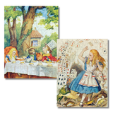 Two jigsaw puzzle books featuring Alice in Wonderland illustrations, displayed on a clean white background.
